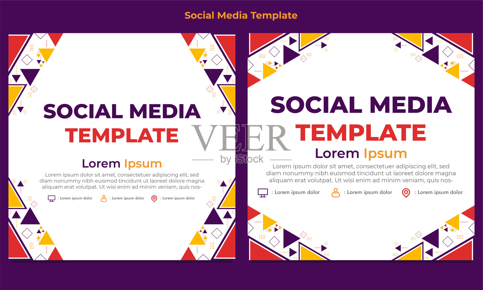 彩色三角形几何形状社交媒体帖子模板设计模板素材