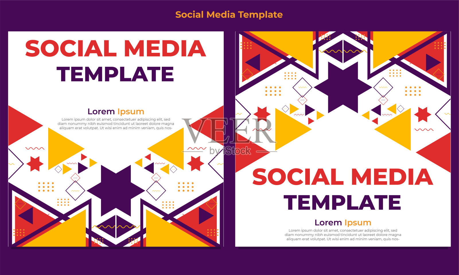 彩色三角形几何形状社交媒体帖子模板设计模板素材