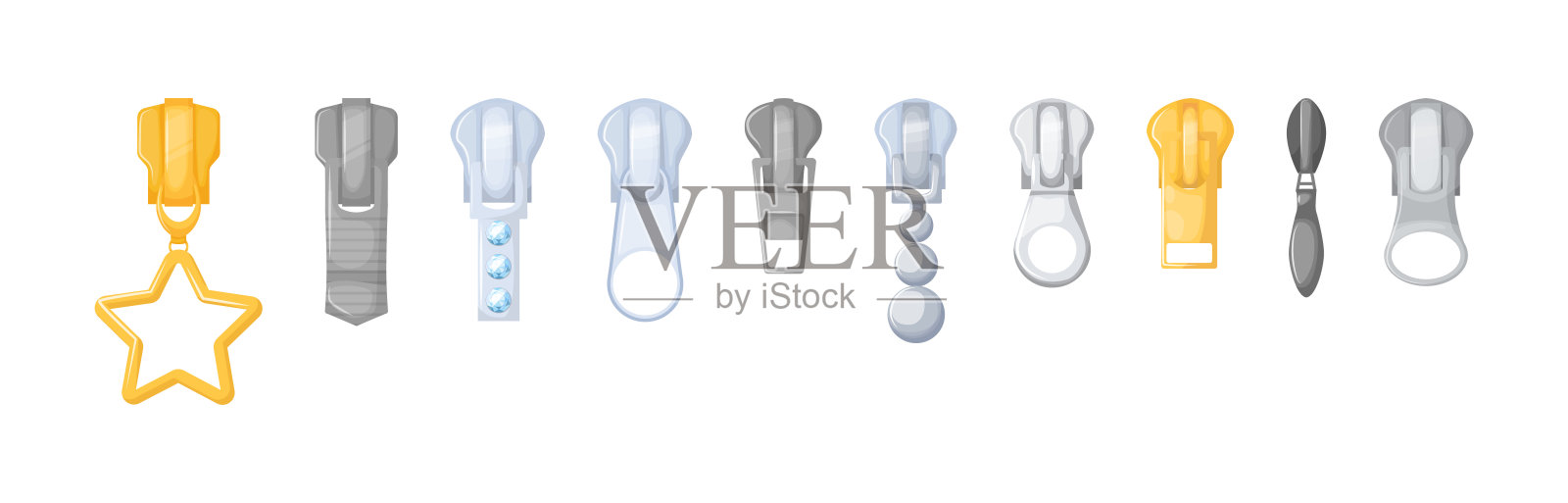 现实拉链紧固件。滑块牵引集向量插画图片素材