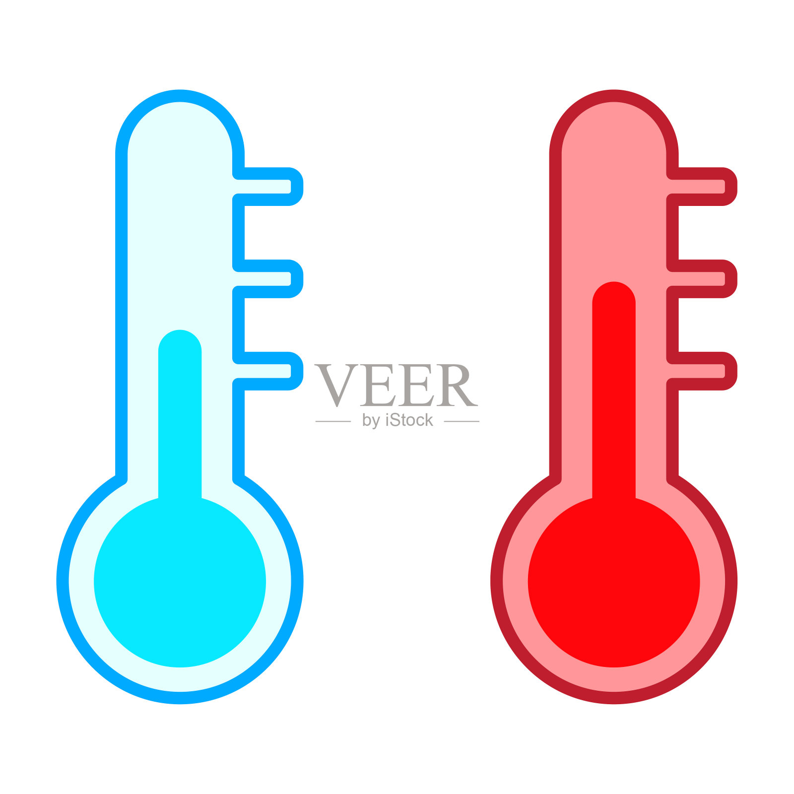 图标与蓝色红色温度计。标志符号。冬天的象征。矢量插图。股票的形象。插画图片素材