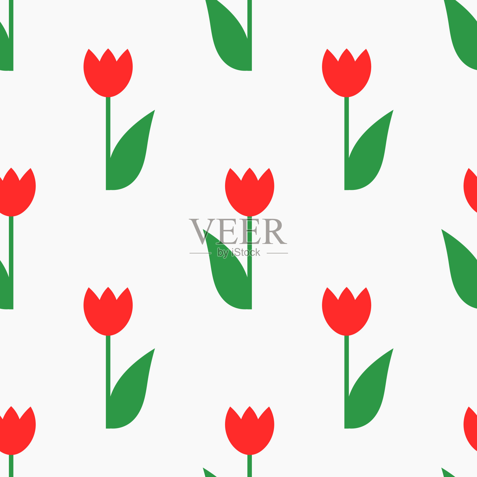 红色郁金香弹簧平面设计无缝图案。矢量插图。设计元素图片