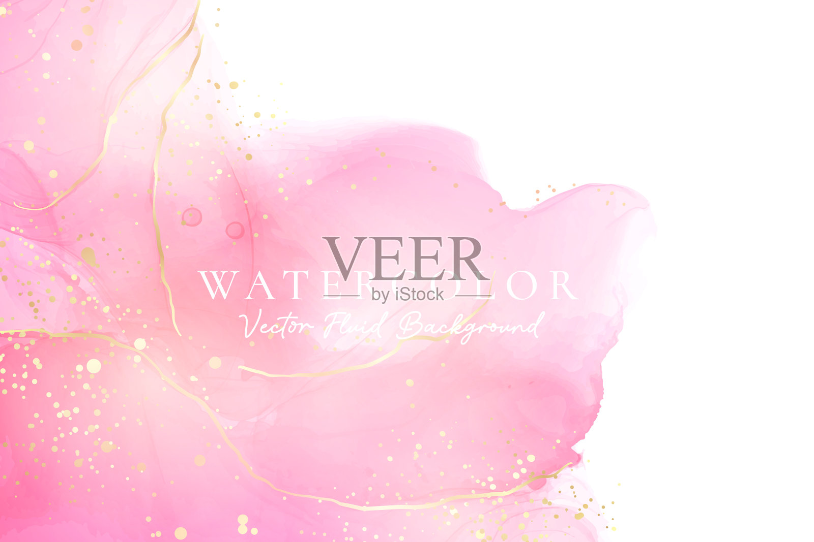 玫瑰粉红色液体水彩背景与金色的点。灰红色大理石酒精墨绘画效果。矢量插图设计模板婚礼邀请，菜单，rsvp插画图片素材