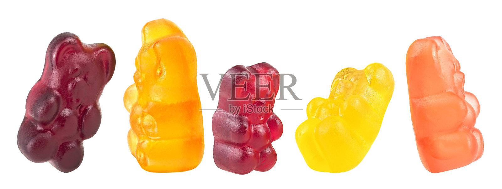 收集彩色果冻软糖熊孤立在一个白色的背景。果冻豆。照片摄影图片