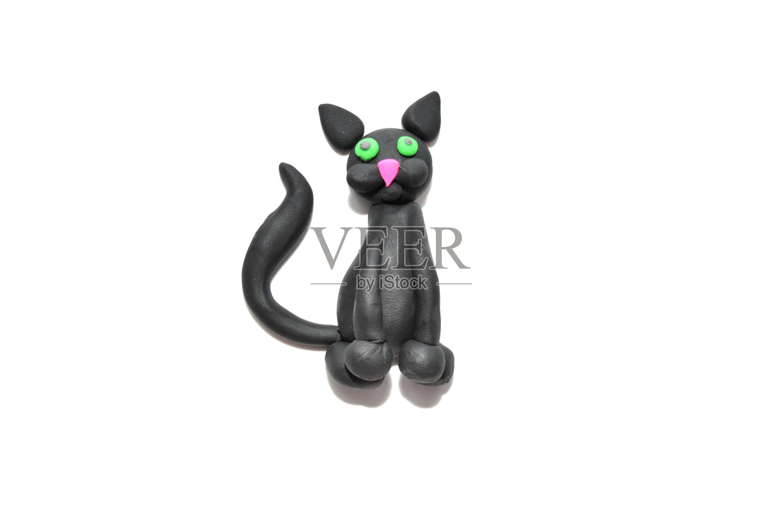 橡皮泥黑猫在白色的背景照片摄影图片