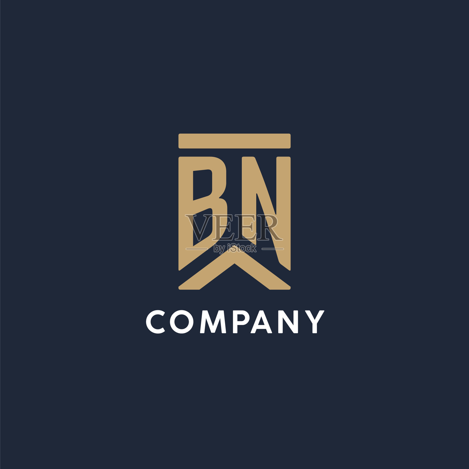 Bn首字母组合标志设计在一个长方形中插画图片素材