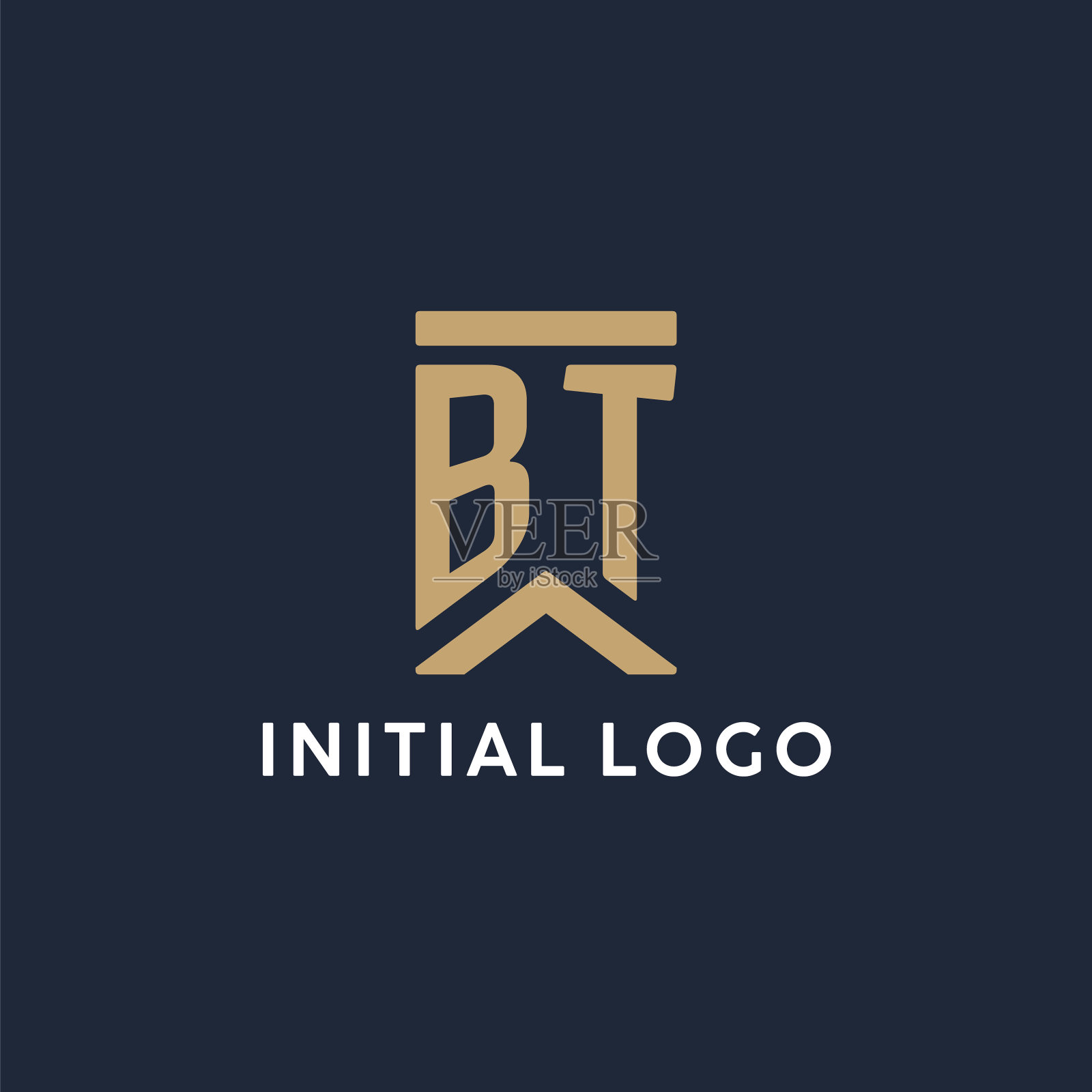 Bt最初的字母组合标志设计在一个矩形插画图片素材