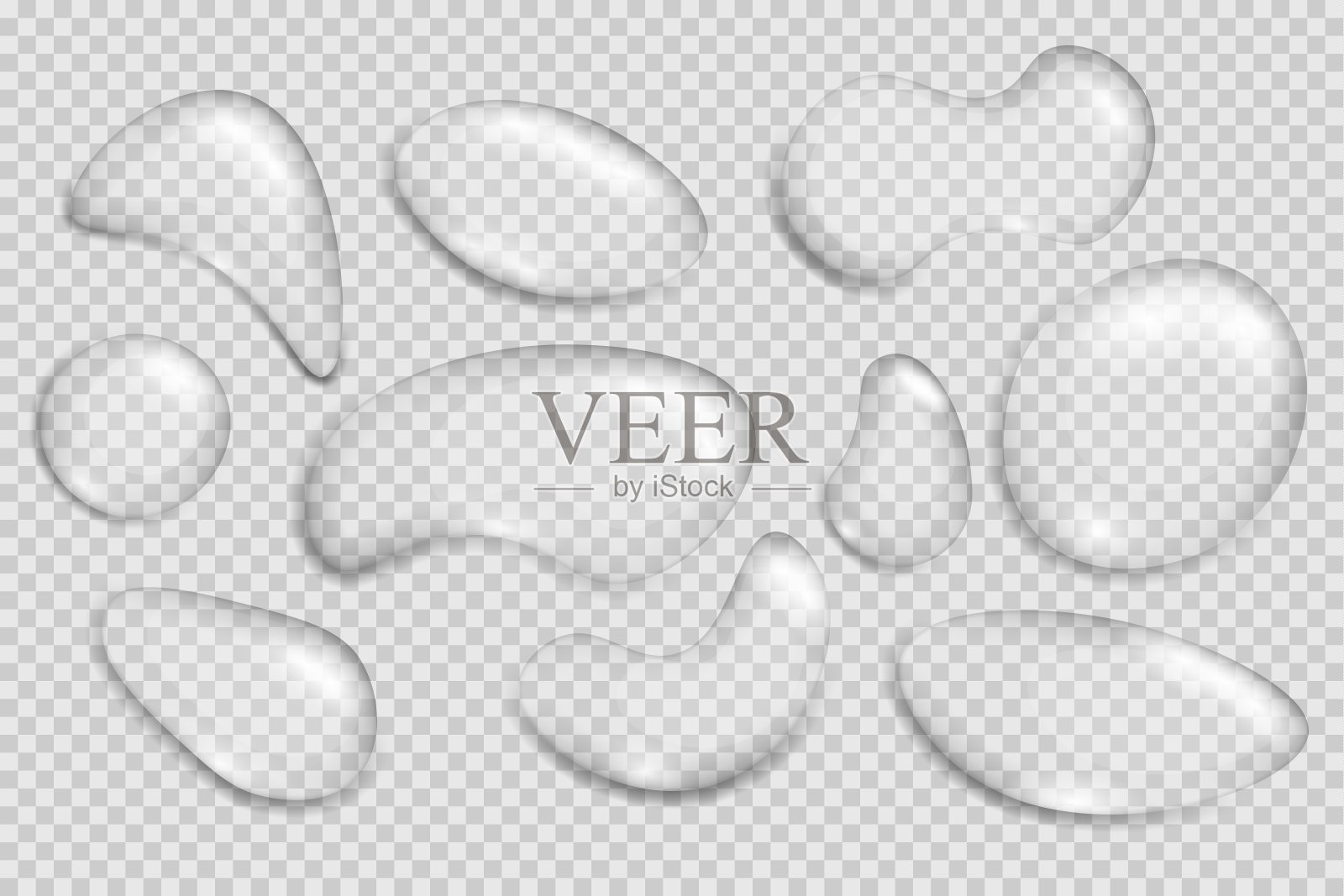 逼真的水滴、气泡、雨水、水、泡沫。插画图片素材