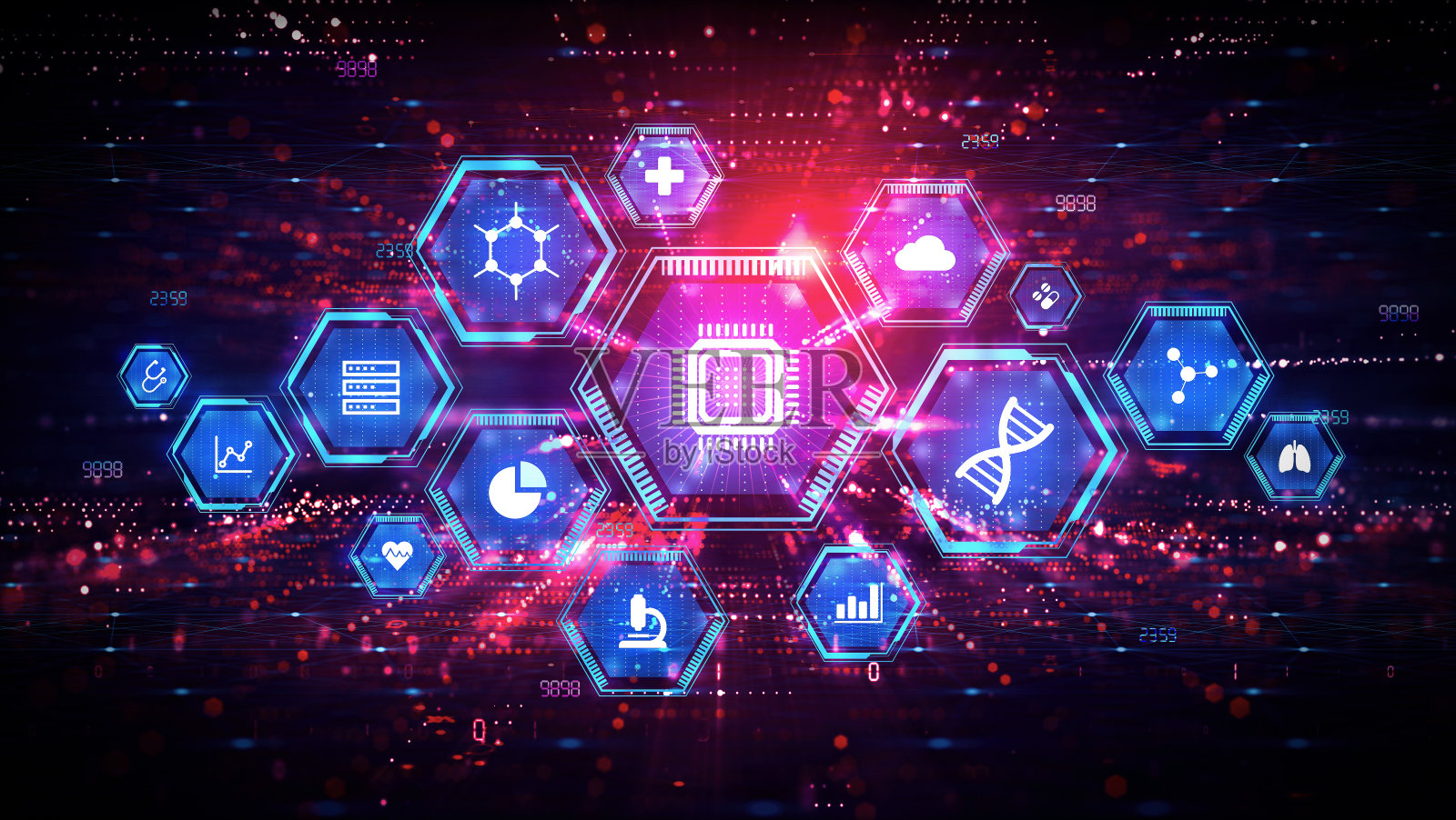 生物信息学和健康信息学概念-医学和信息学图标的技术背景插画图片素材