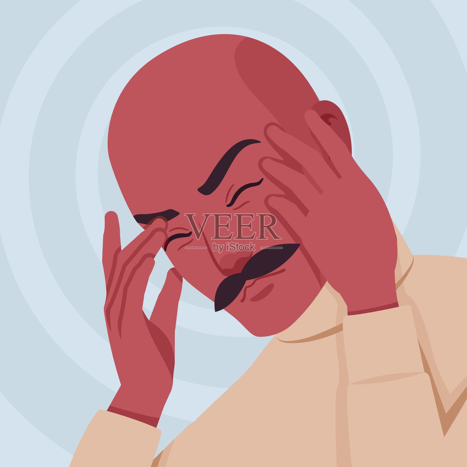 帅哥，西班牙人，拉丁美洲患偏头痛，头痛插画图片素材