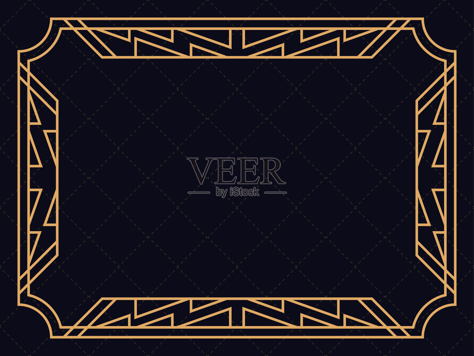 艺术装饰风格的框架。的线性边界。设计一个邀请函，传单和贺卡的模板。几何金色的框架。20世纪20 - 30年代的风格。矢量图插画图片素材