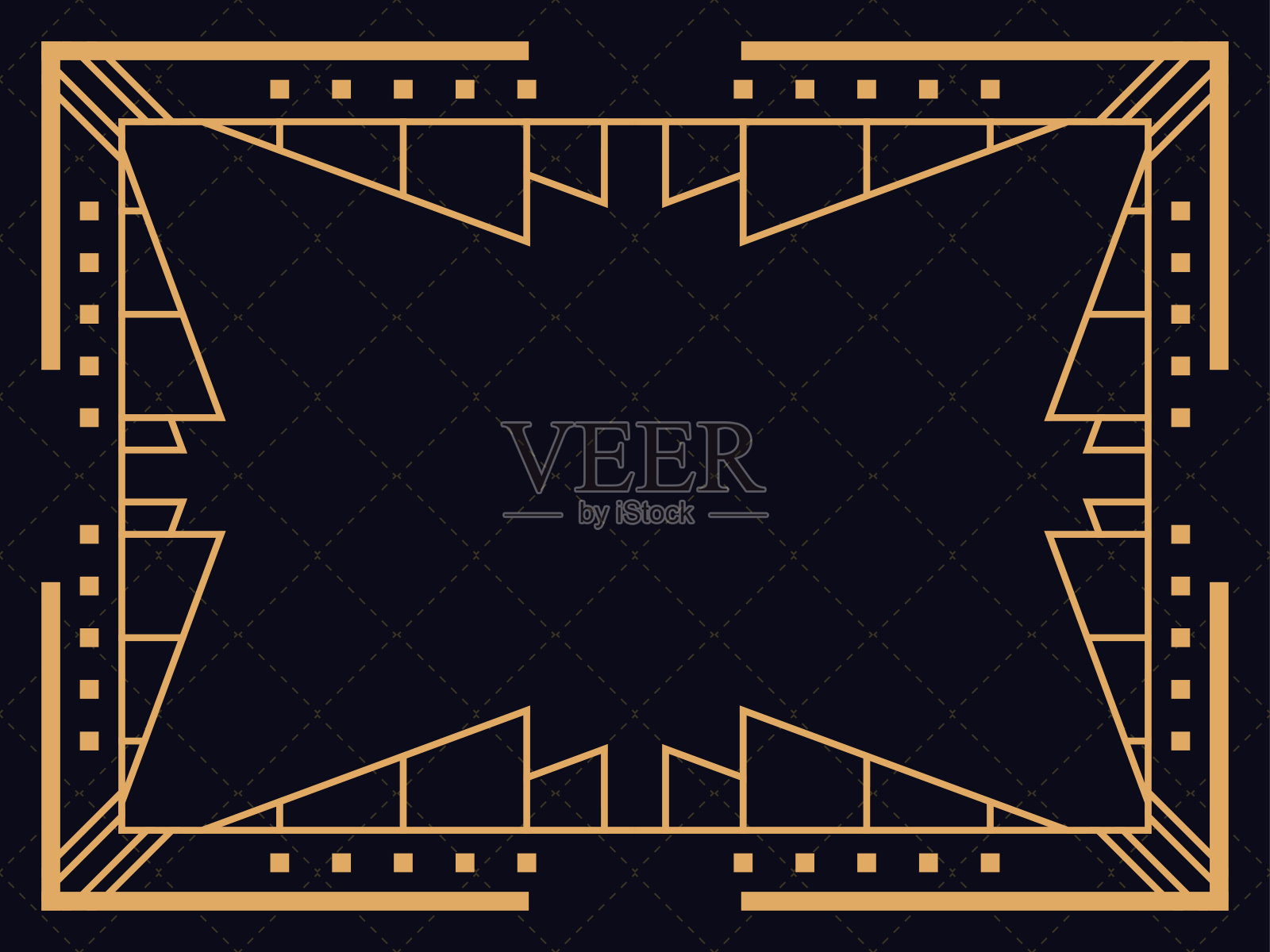 艺术装饰风格的框架。的线性边界。设计一个邀请函，传单和贺卡的模板。几何金色的框架。20世纪20 - 30年代的风格。矢量图插画图片素材