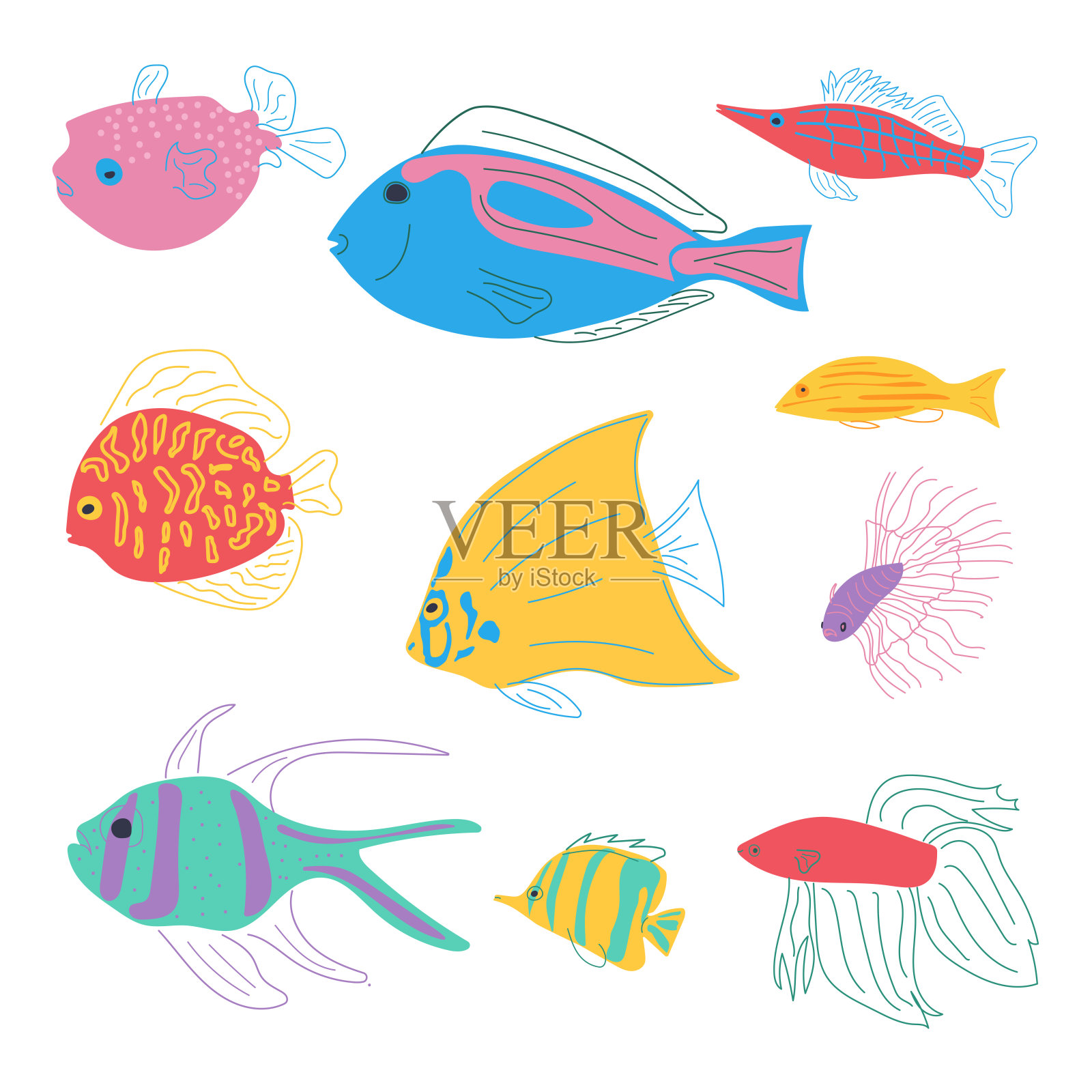 一组鱼。插画图片素材