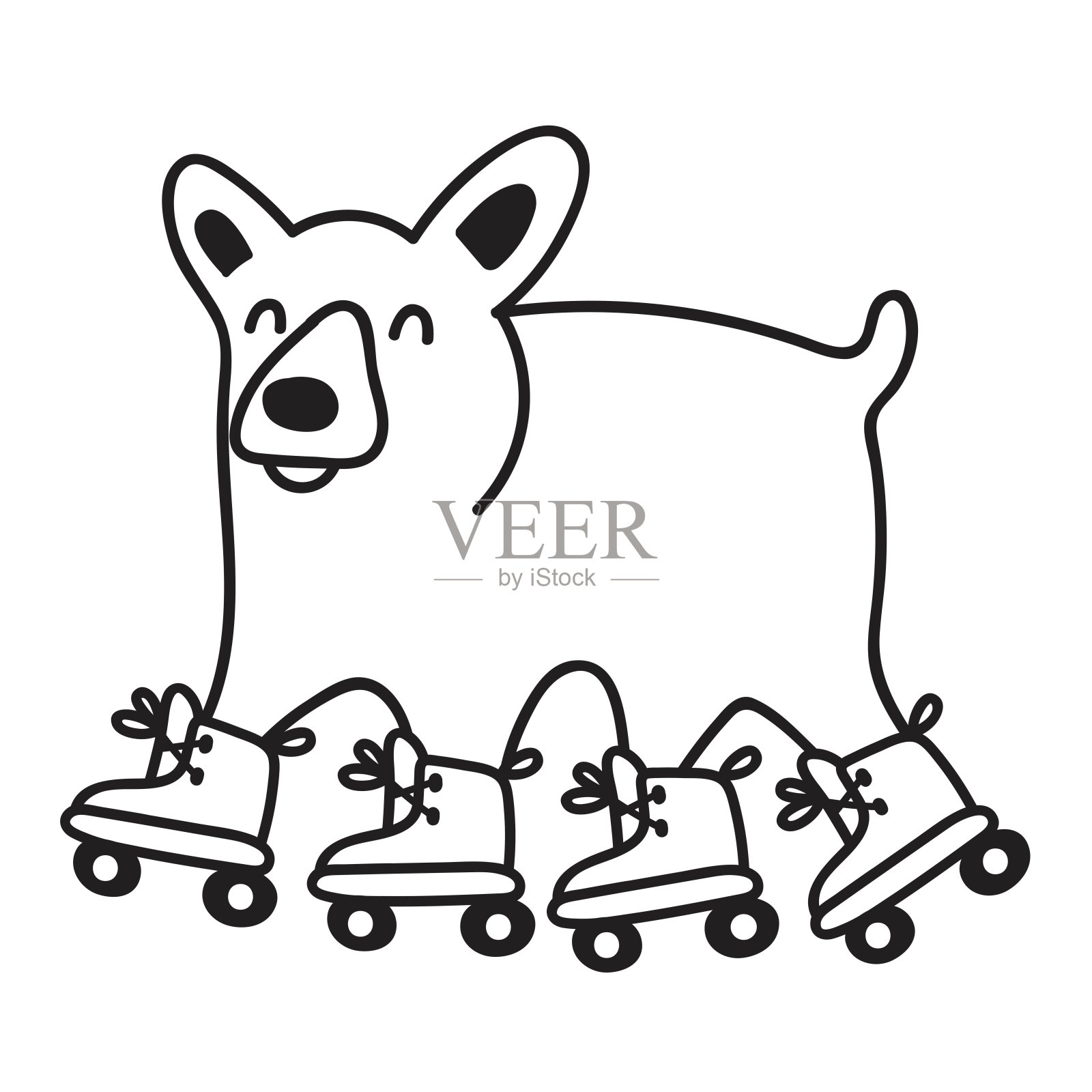 有趣的柯基骑着旱冰鞋。插画图片素材