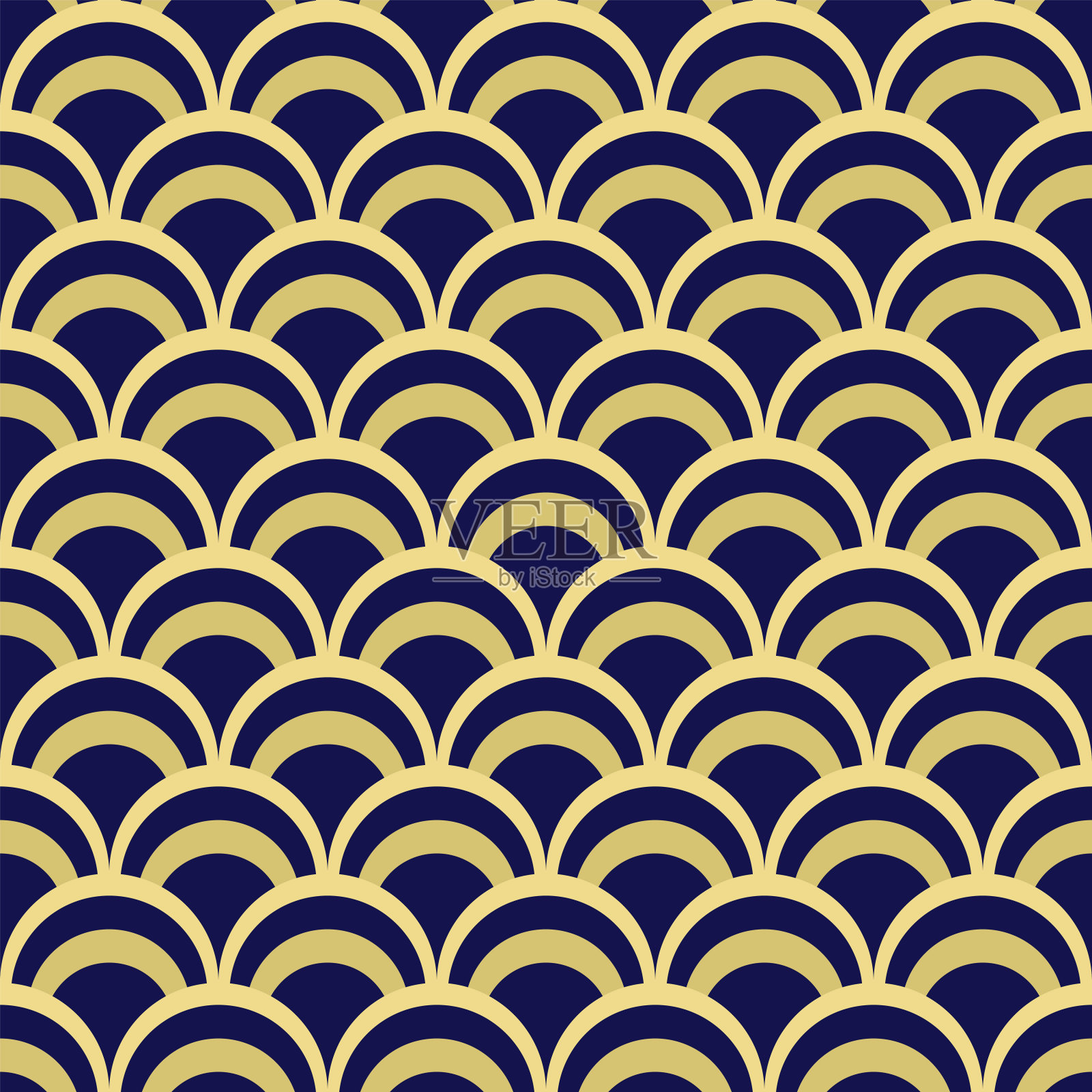 鱼鳞抽象几何无缝图案。丰富多彩的装饰艺术风格怀旧复古背景。经典的亚洲时尚印花，织物，纸的弧线插画图片素材