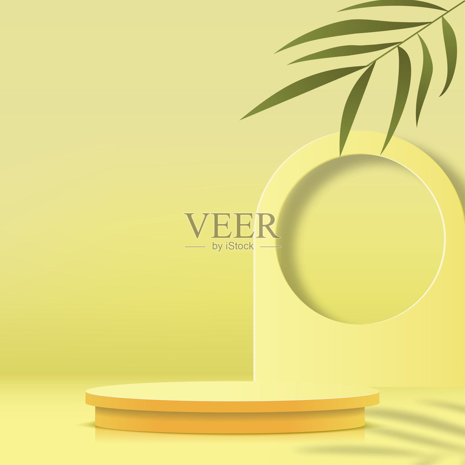 抽象最小场景与几何形式。黄色背景的黄色讲台用于产品展示。向量插画图片素材