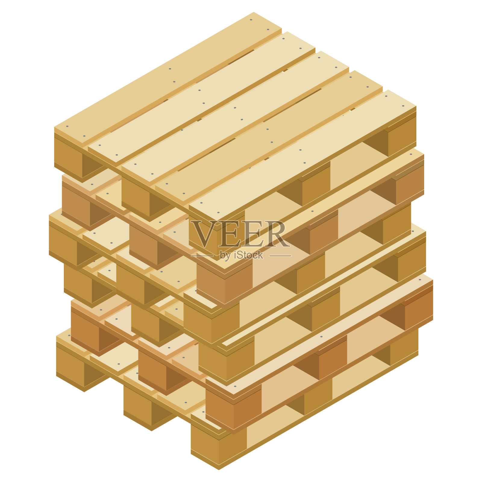一堆等距托盘，用于包装和运输上隔离白色。插画图片素材