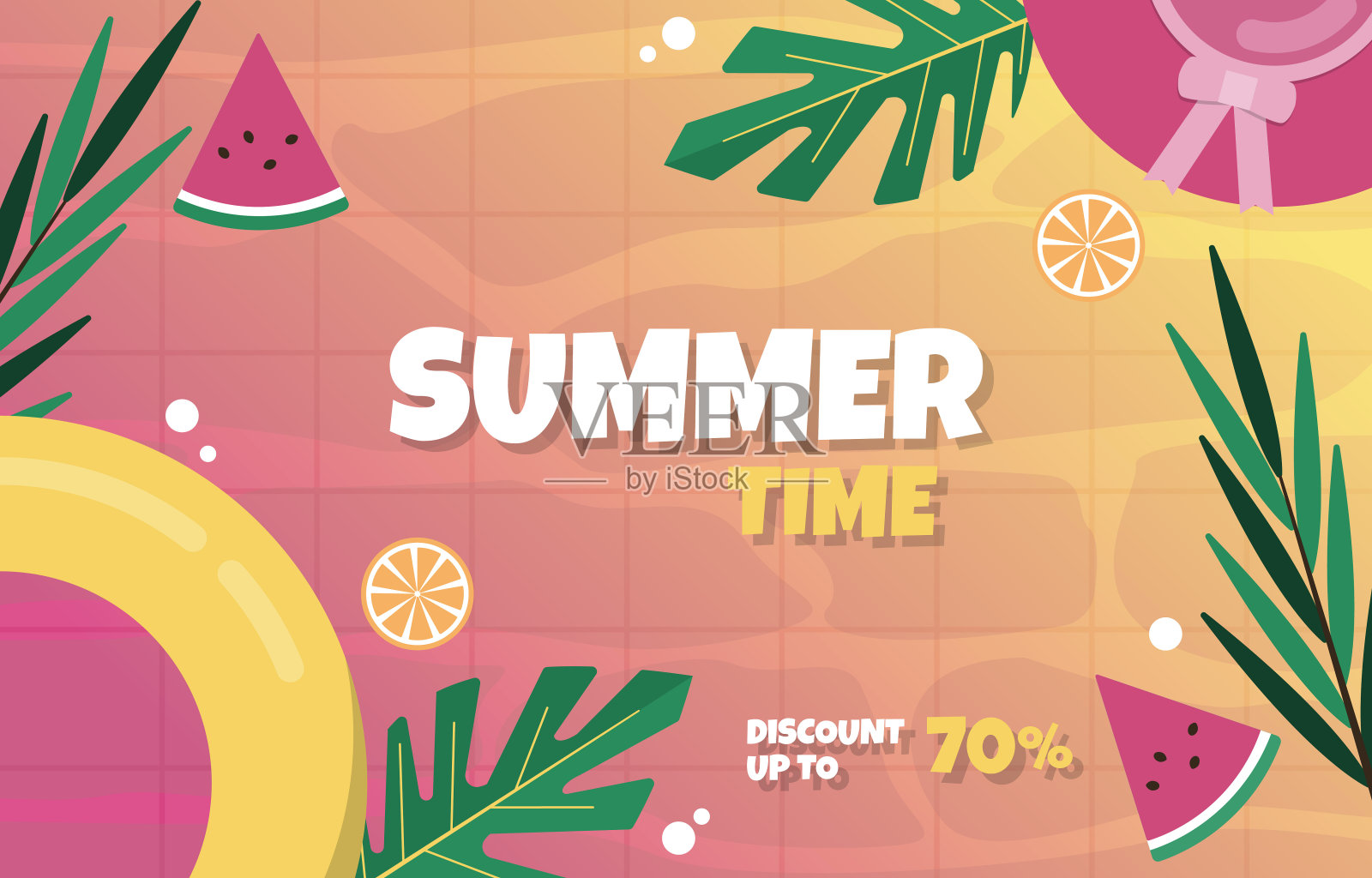 游泳池水果暑期减价活动海报插画图片素材