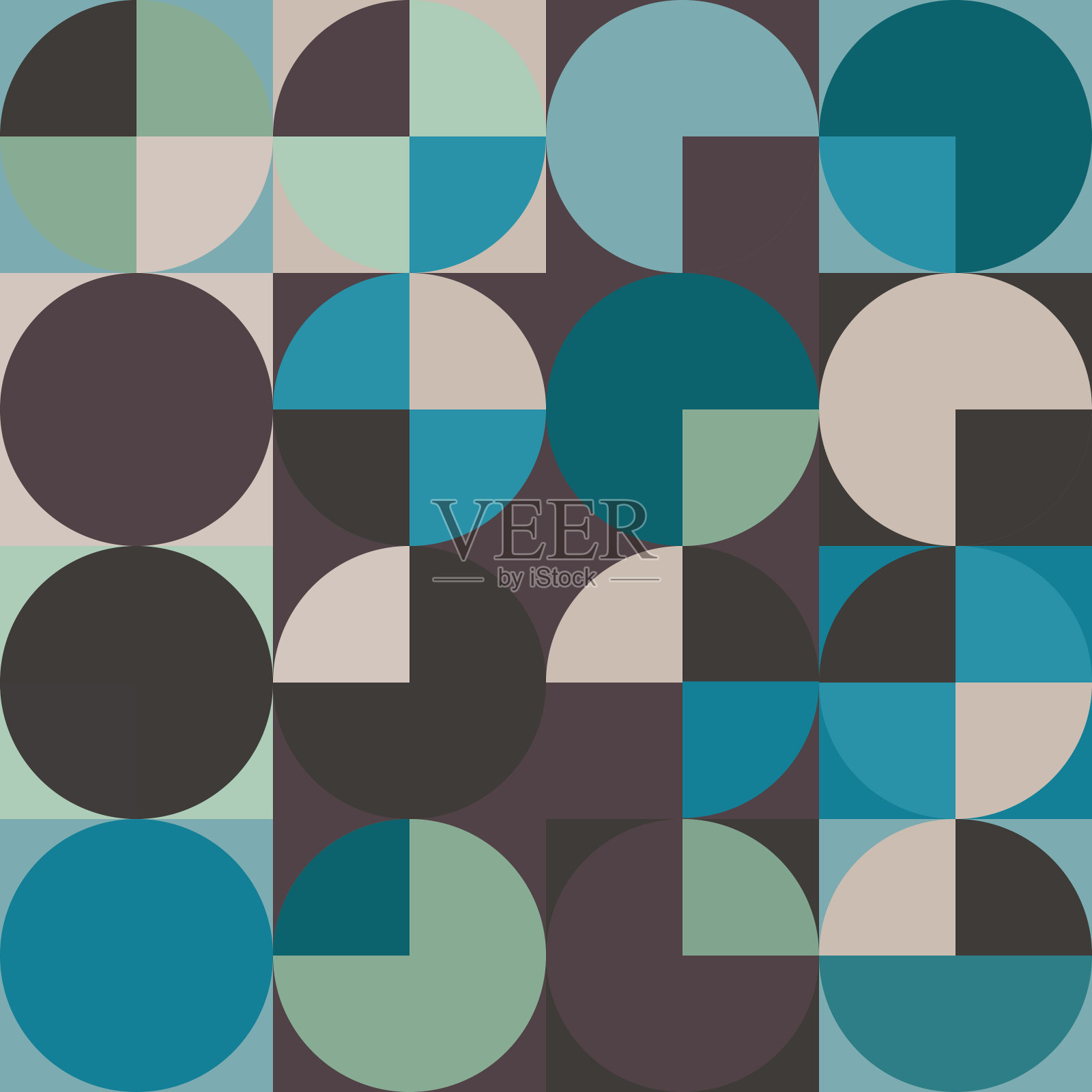 抽象无缝图案与圆圈。复古背景的冷色调插画图片素材