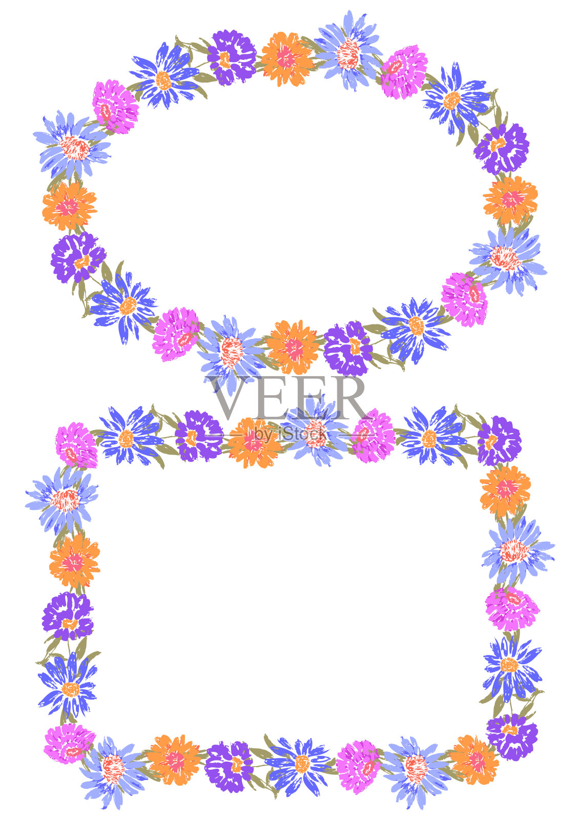 从画的彩色甘菊花装饰花卉边界插画图片素材