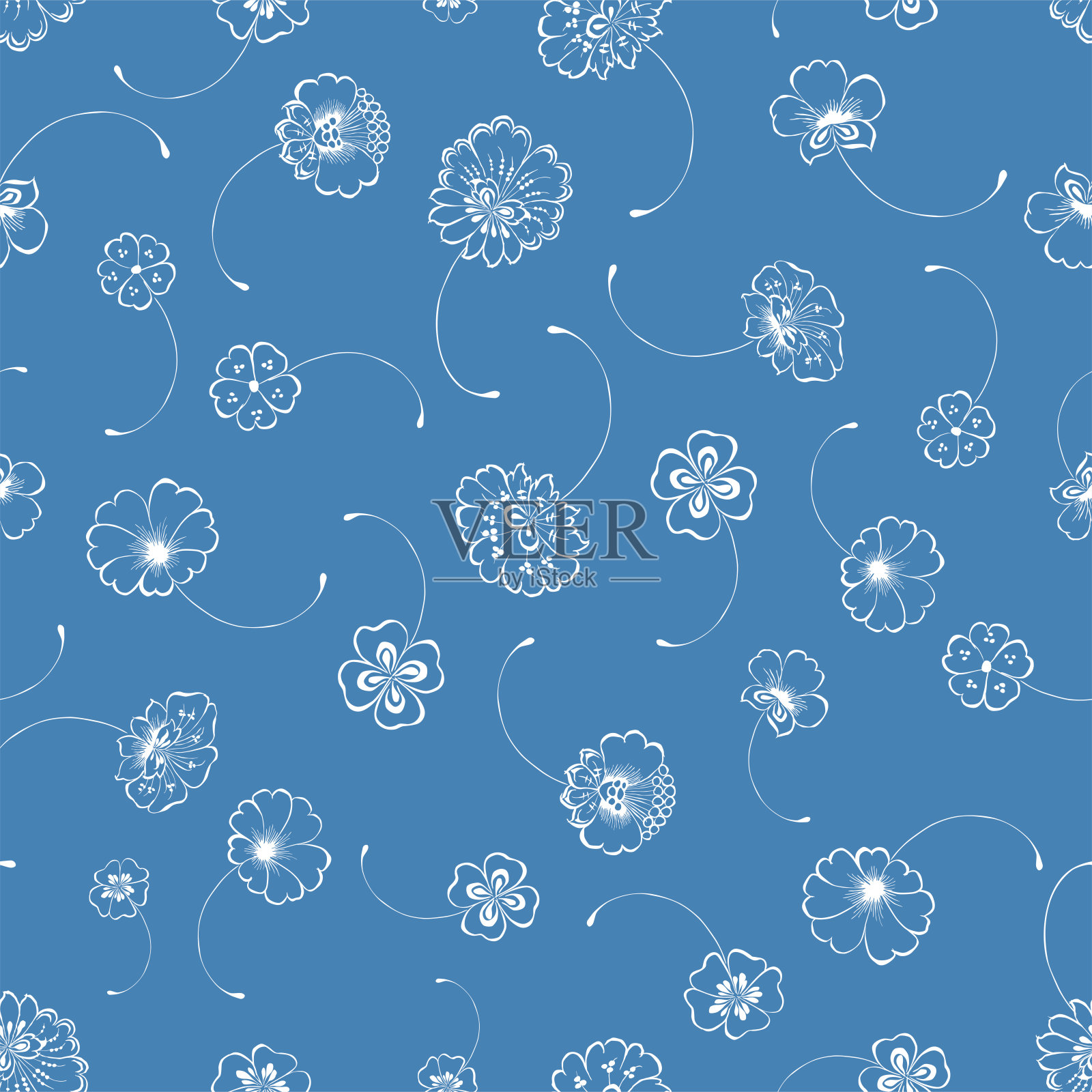 无缝背景的轮廓装饰精致的幻想花插画图片素材