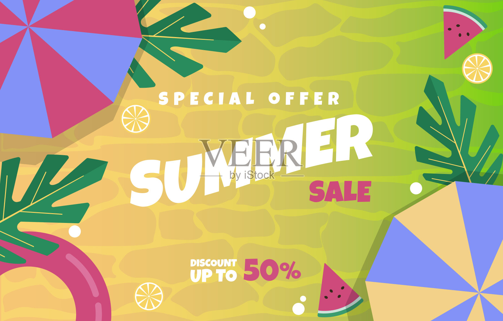 沙滩水果暑期大减价活动海报设计模板素材