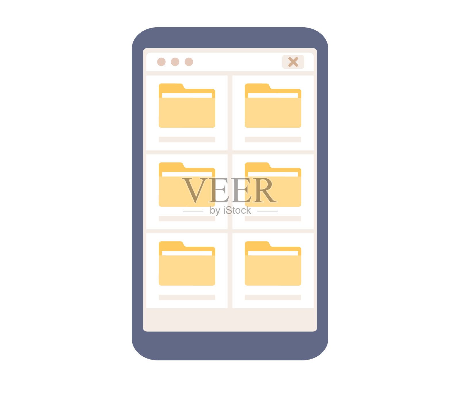 文件夹图标。办公室工作的迹象。文档的象征。智能手机搜索文件。文件管理的概念。数据存储。矢量平面插图插画图片素材