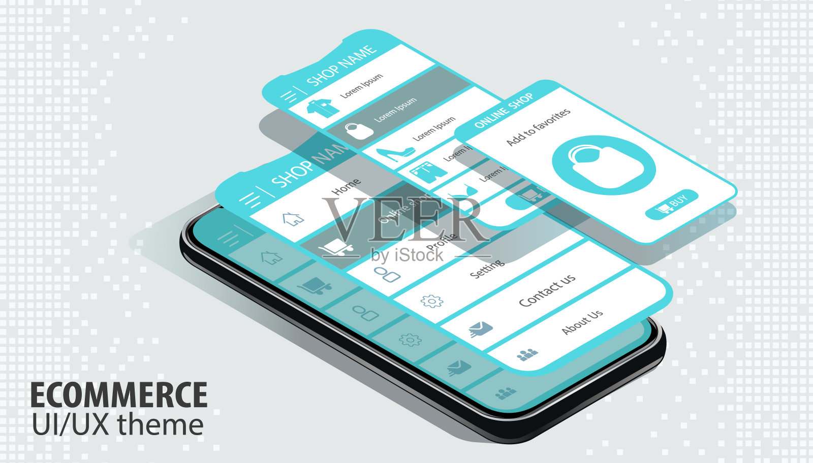 一款界面可拆卸的概念手机。电子商务中的用户体验，用户界面。移动应用的网站线框图设计模板素材