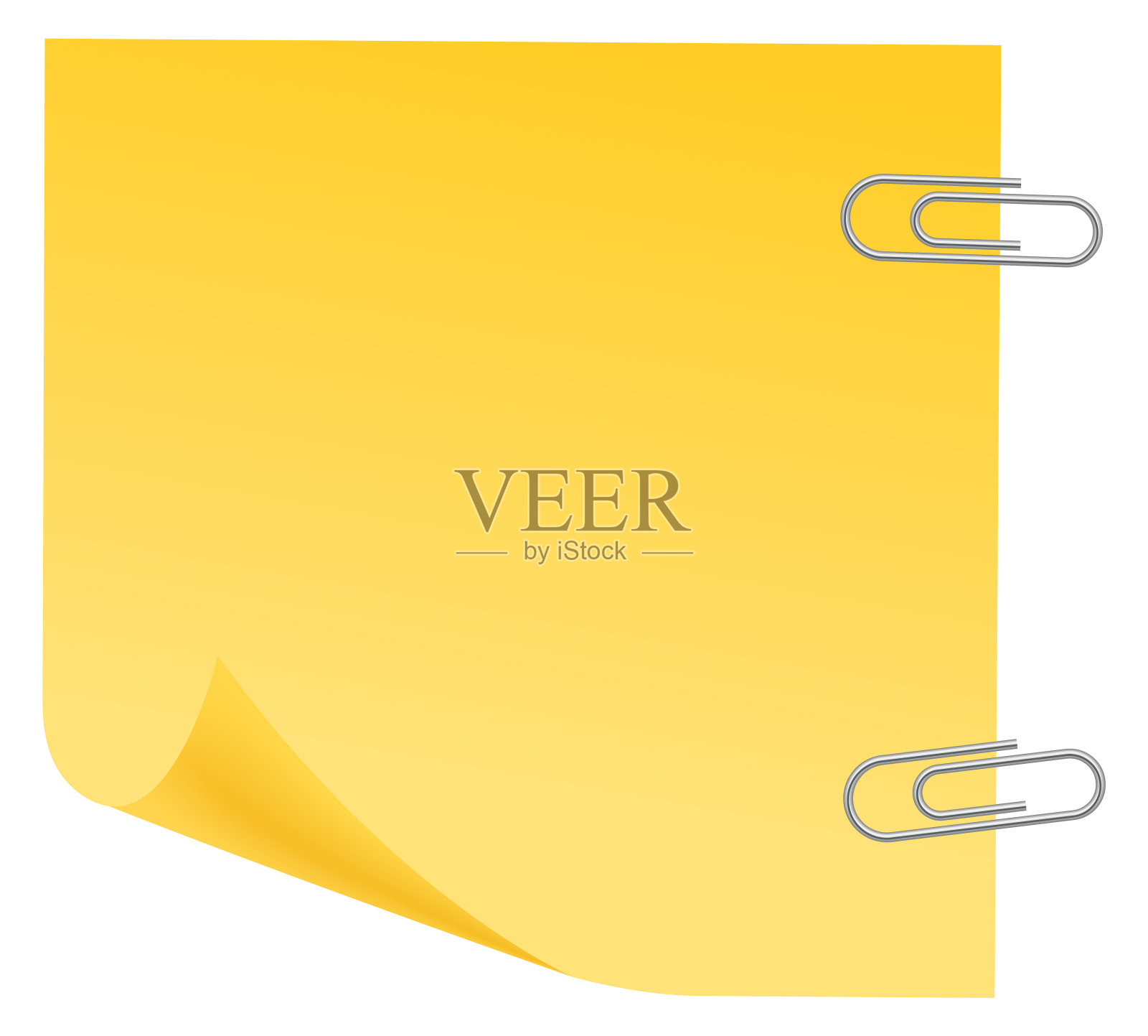 用回形针固定的黄色方形纸条插画图片素材