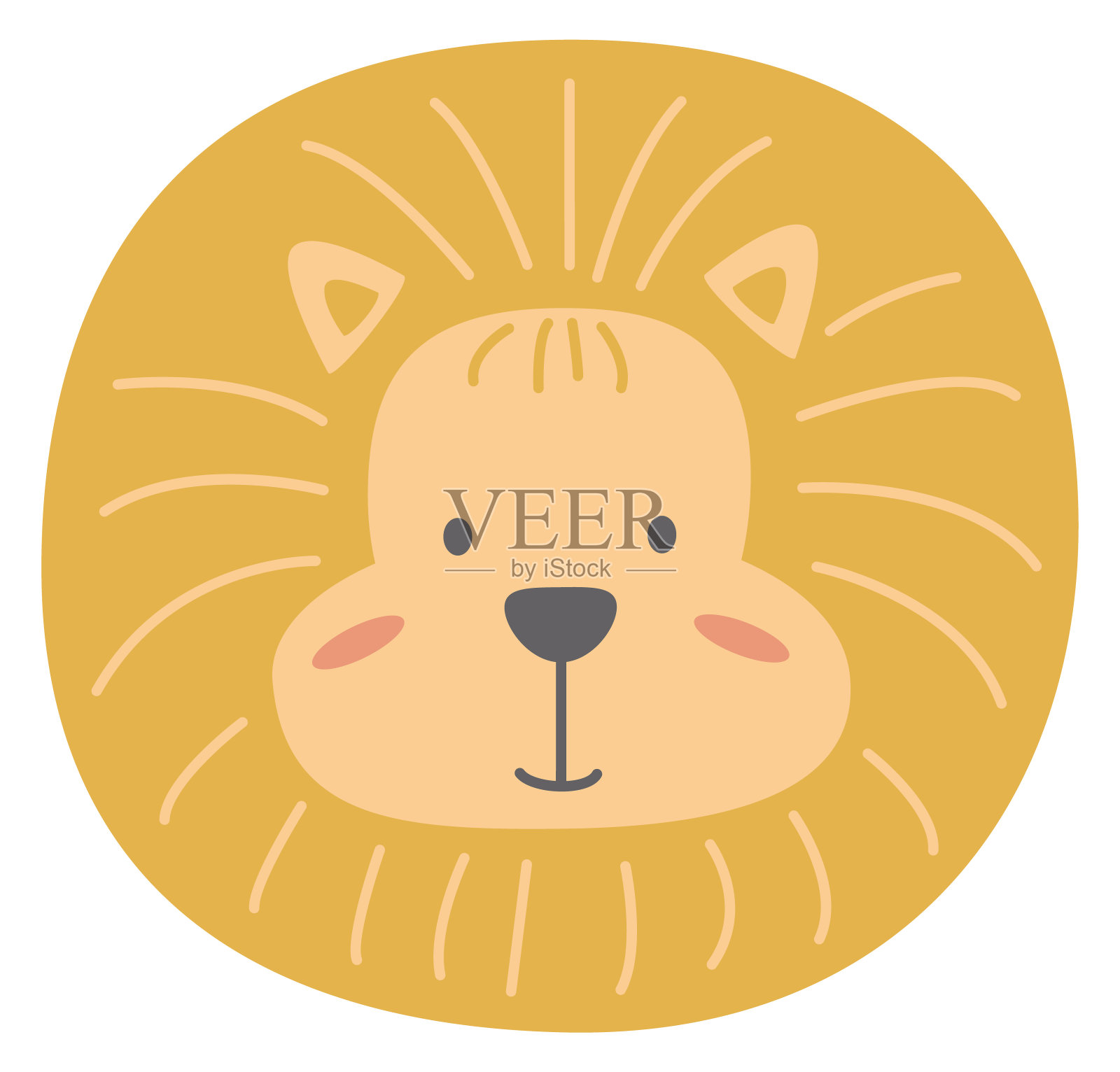 狮子头在可爱的婴儿风格。可爱的动物的脸插画图片素材