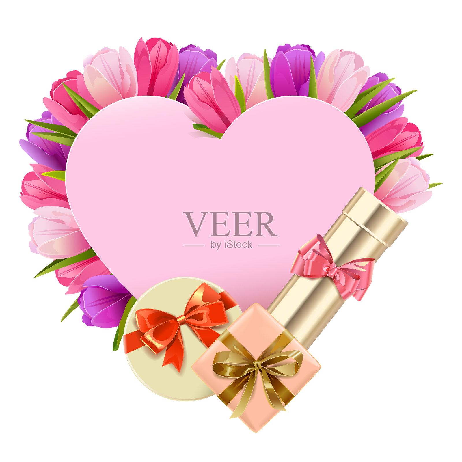 向量郁金香心脏概念与礼物插画图片素材