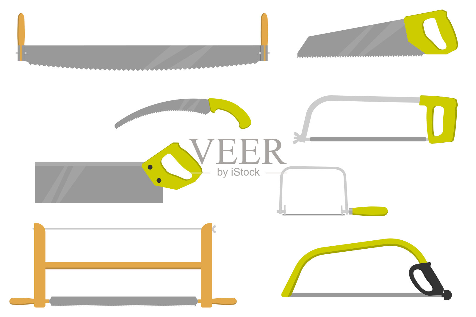 各种类型的锯的集合。插画图片素材