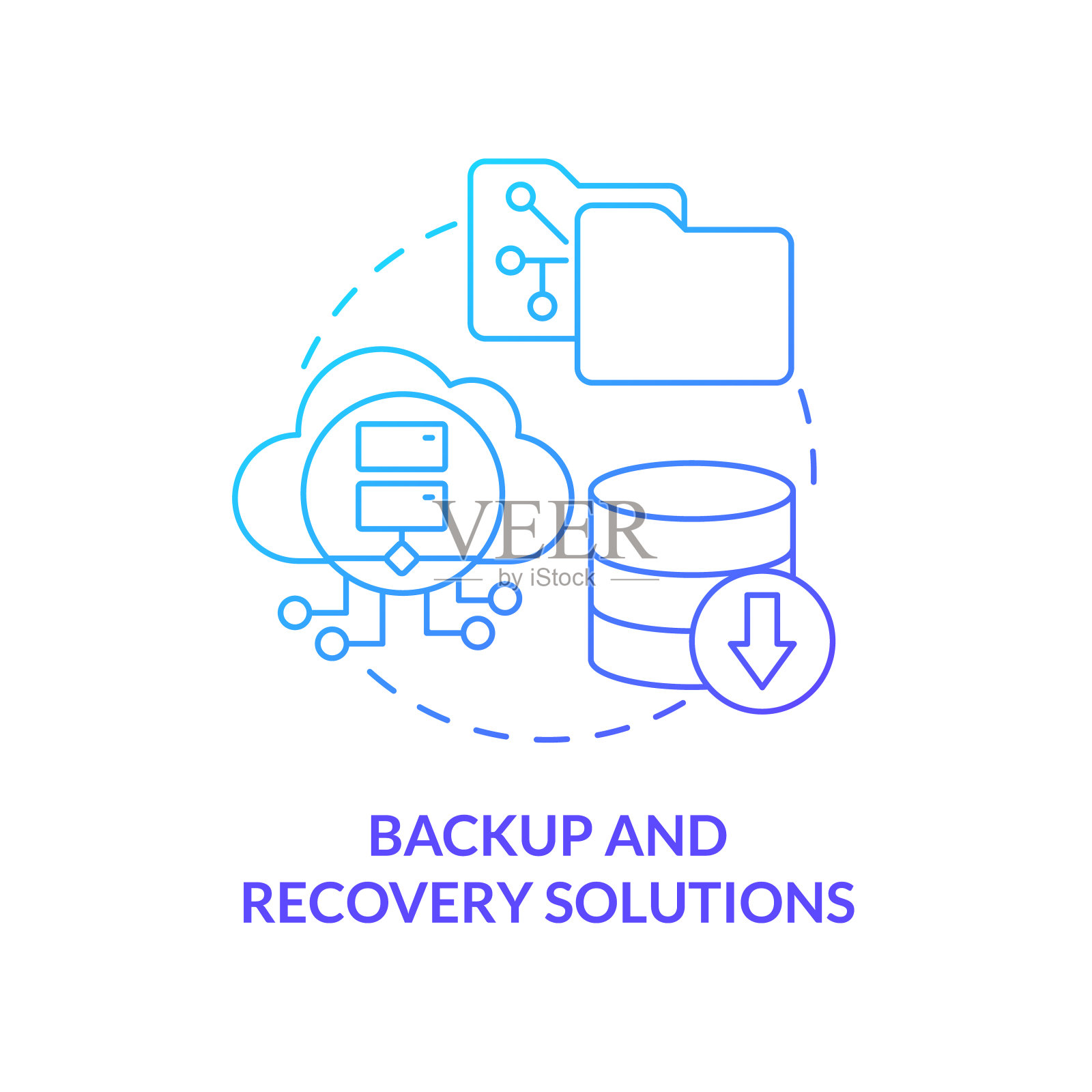 备份和恢复解决方案蓝色梯度概念图标插画图片素材