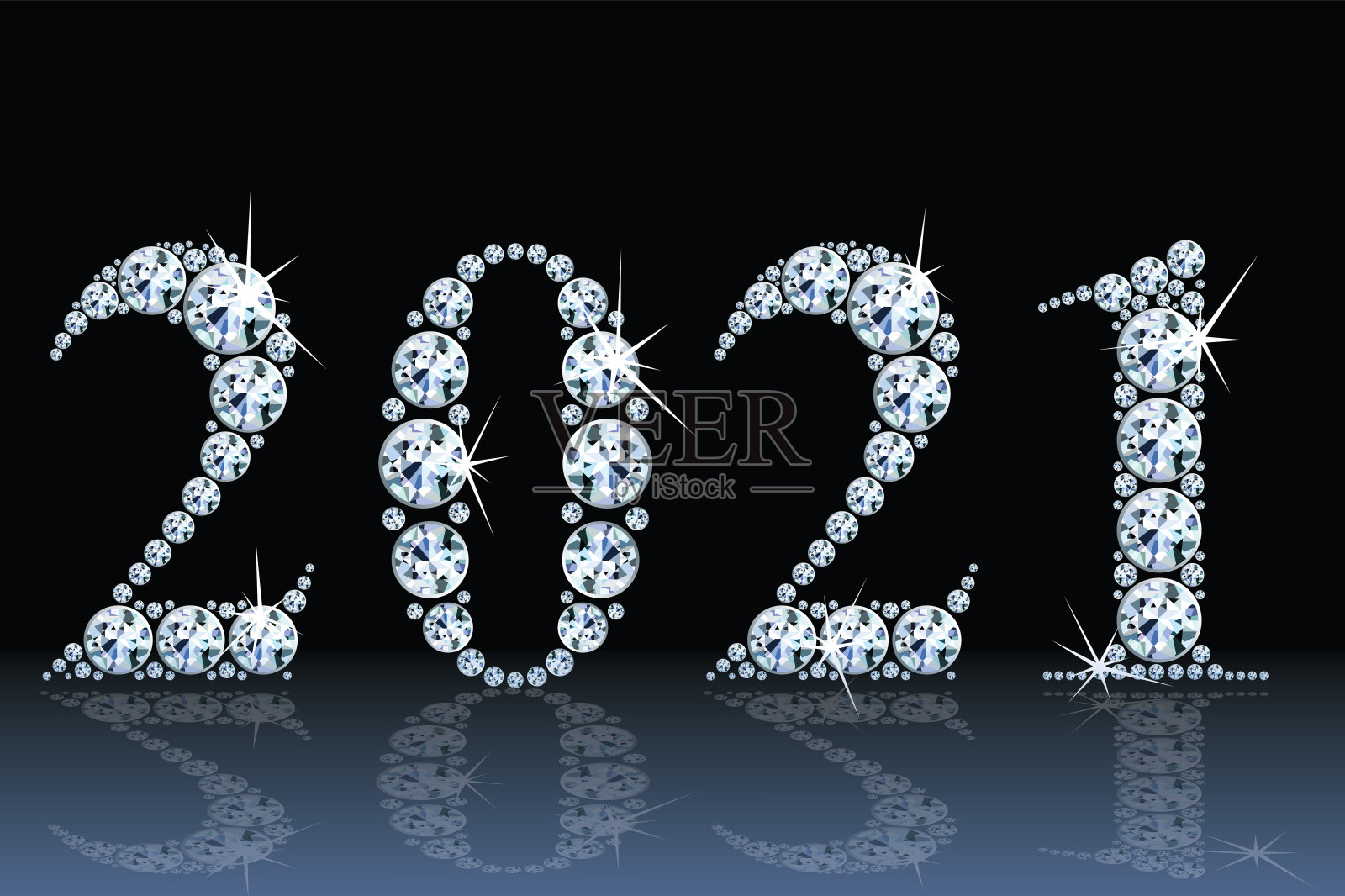 文字从钻石2021，宝石和黄金样式数字，矢量插图。插画图片素材