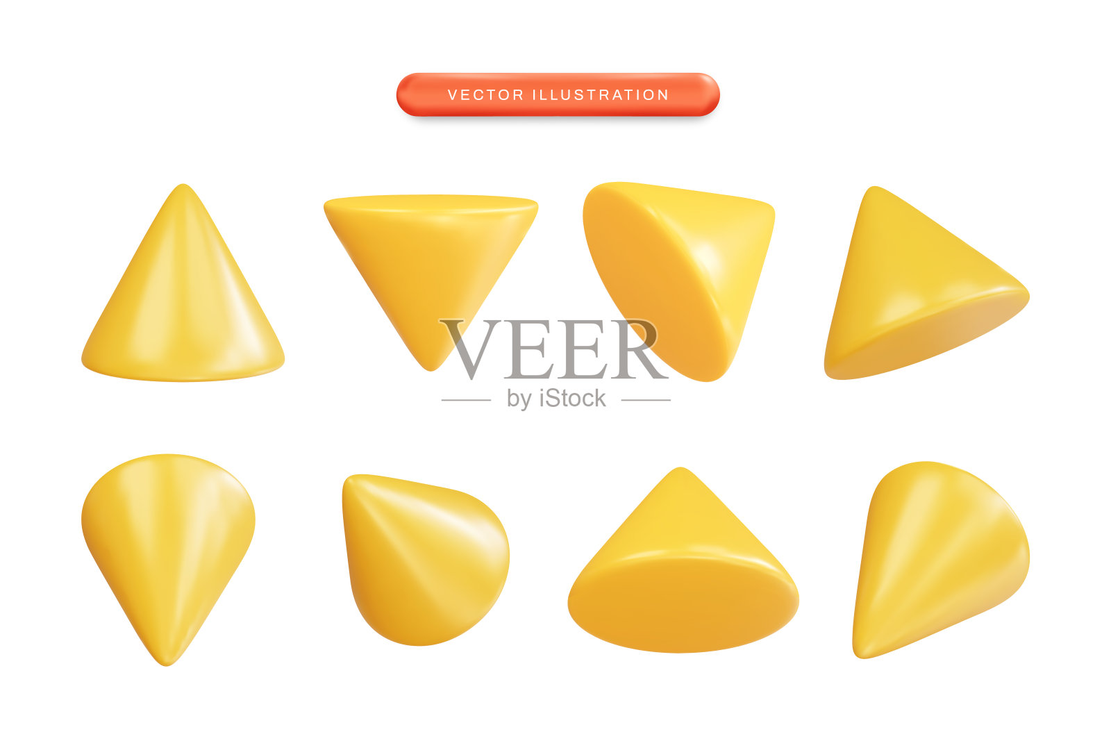 圆锥几何形状逼真的三维矢量插图插画图片素材