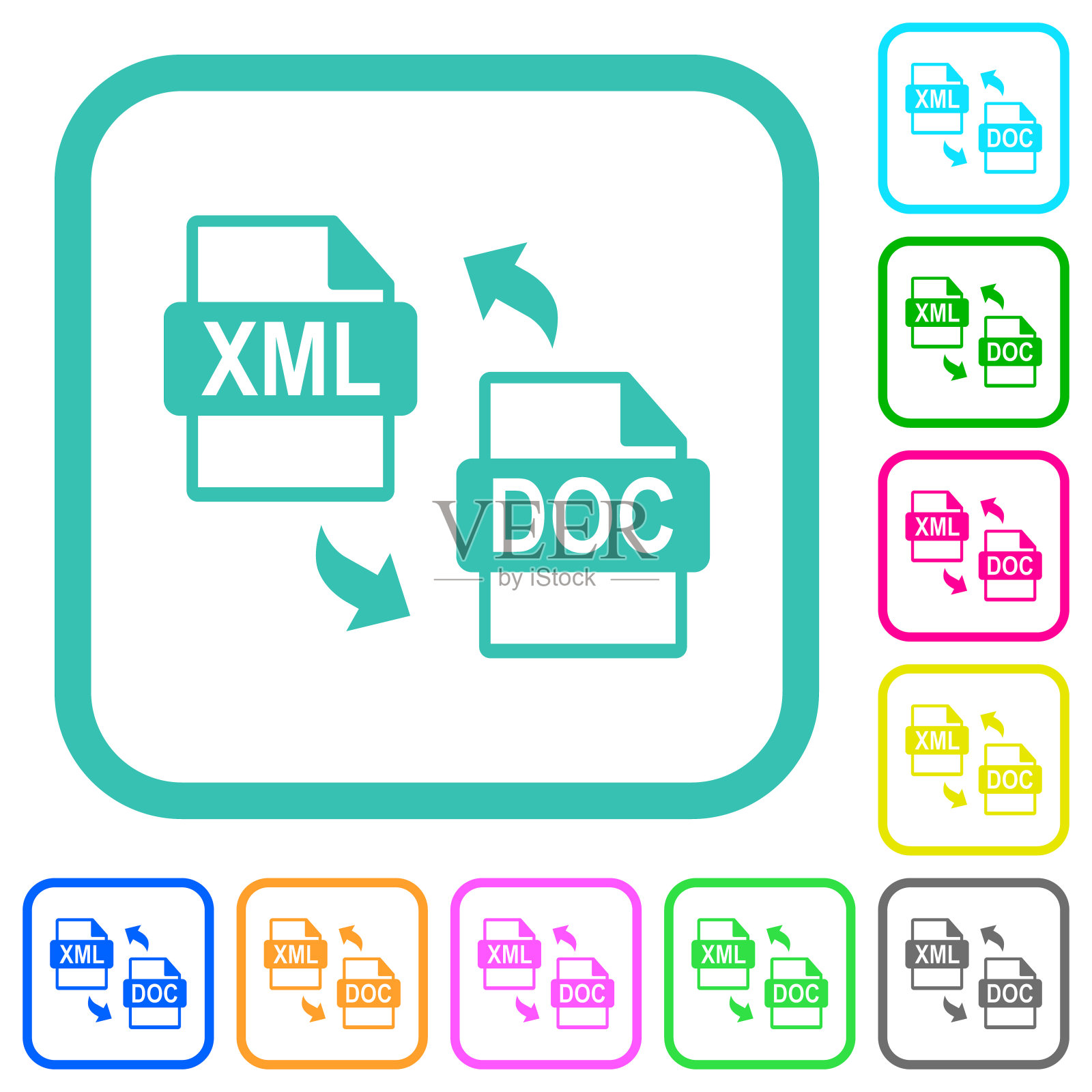 XML DOC文件转换生动的彩色平面图标插画图片素材