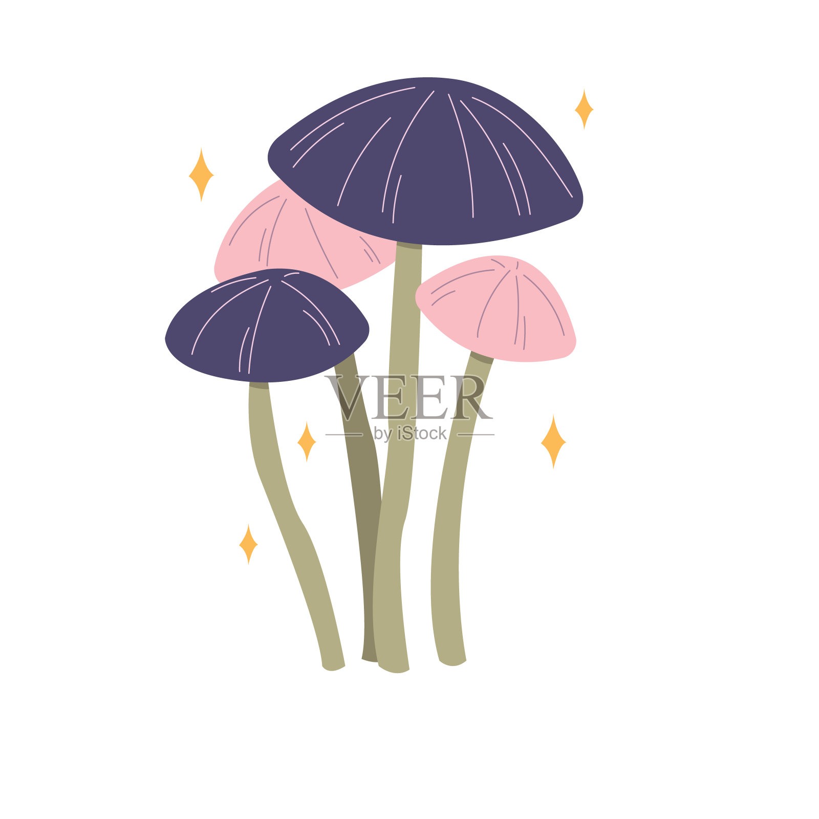 神奇的蘑菇。一种不寻常的神秘森林毒蘑菇。为您的设计手绘的元素。卡通风格。矢量剪贴画在孤立的白色背景。插画图片素材