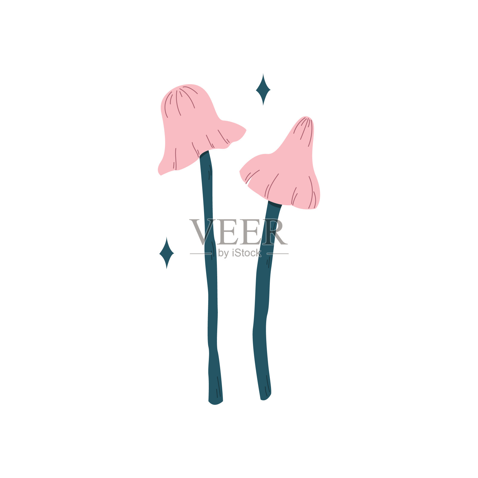 神奇的蘑菇。一种不寻常的神秘森林蘑菇。为您的设计手绘的元素。卡通风格。矢量剪贴画在孤立的白色背景。插画图片素材