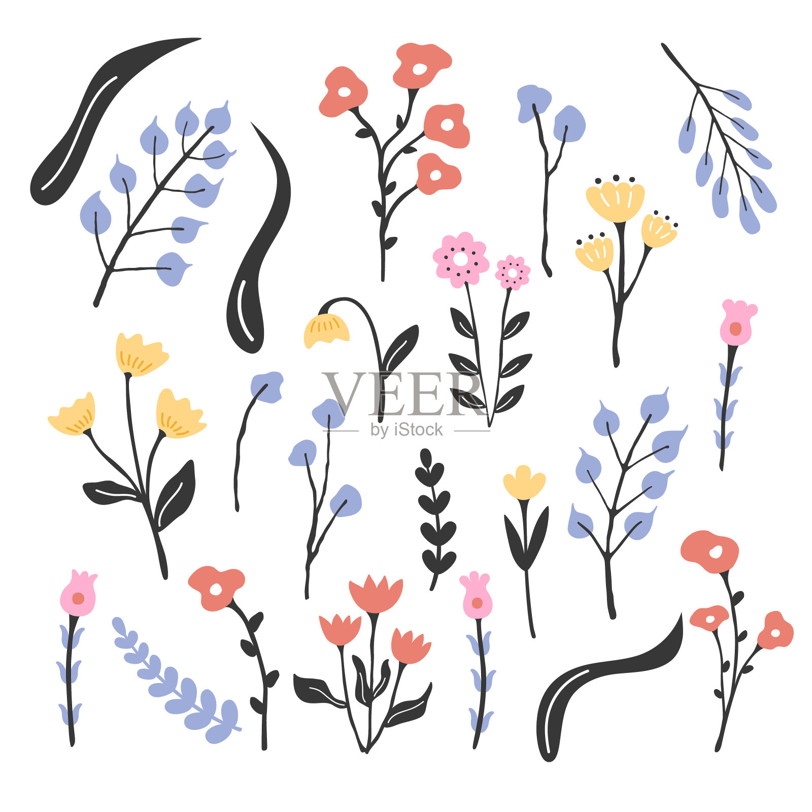 集合向量花在复古的风格插画图片素材