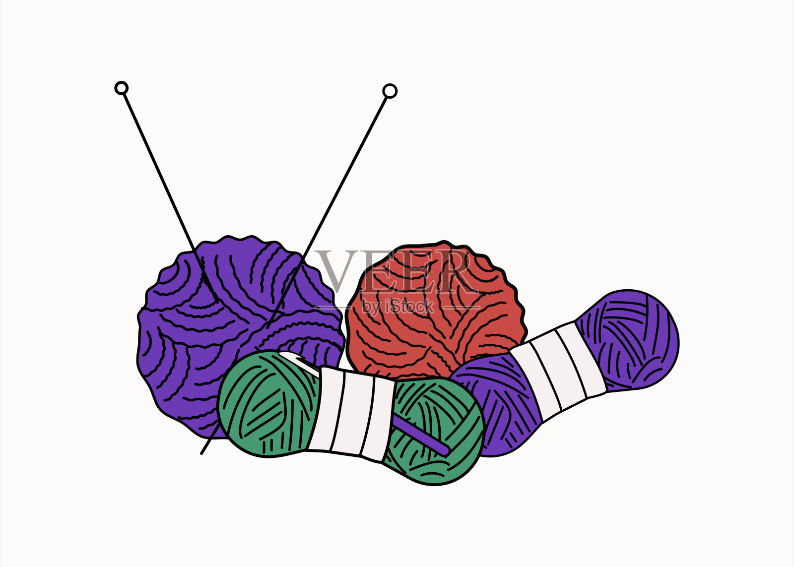 线团和编织针。插画图片素材