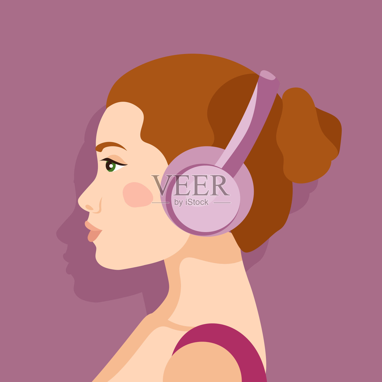 矢量肖像的一个女孩在大耳机听音乐插画图片素材