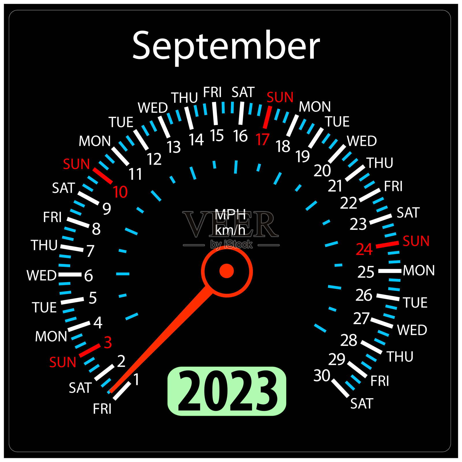 2023年日历速度计汽车矢量。9月插画图片素材