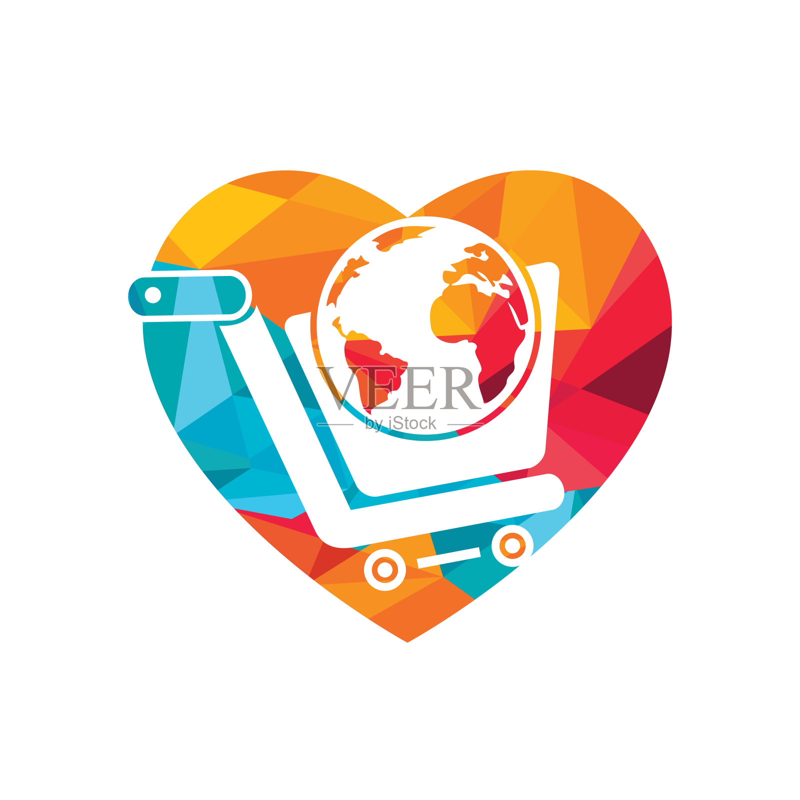 全球购物车矢量标志设计。网店logo设计概念。插画图片素材