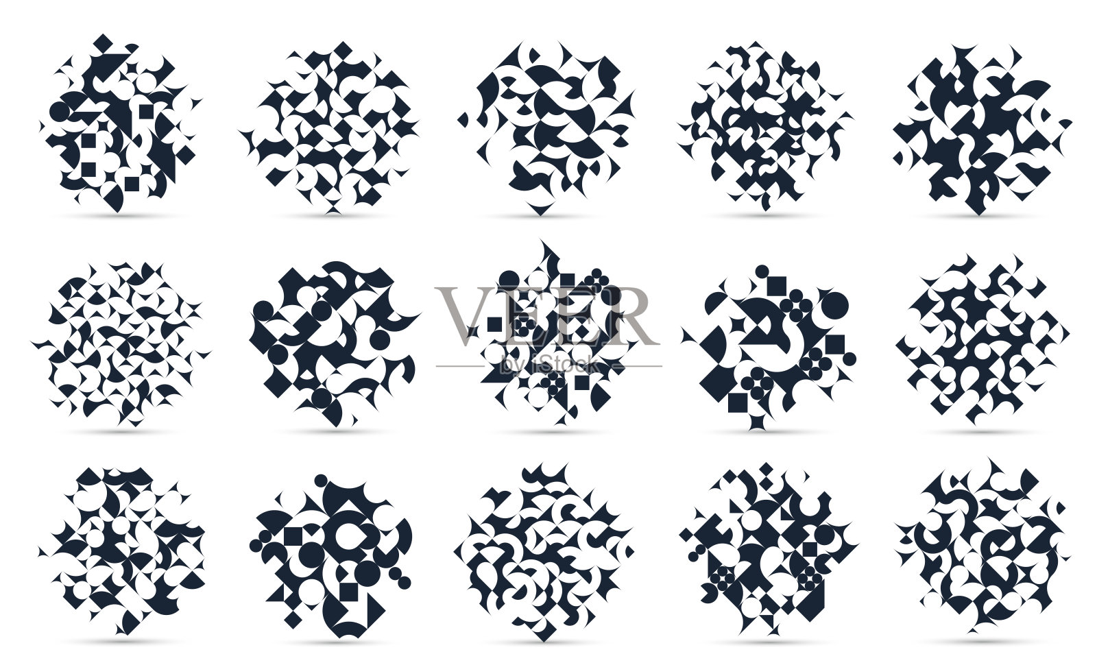 抽象几何背景大集孤立，矢量黑白设计元素复古风格的70年代，现代复杂的组成与几何形状。插画图片素材
