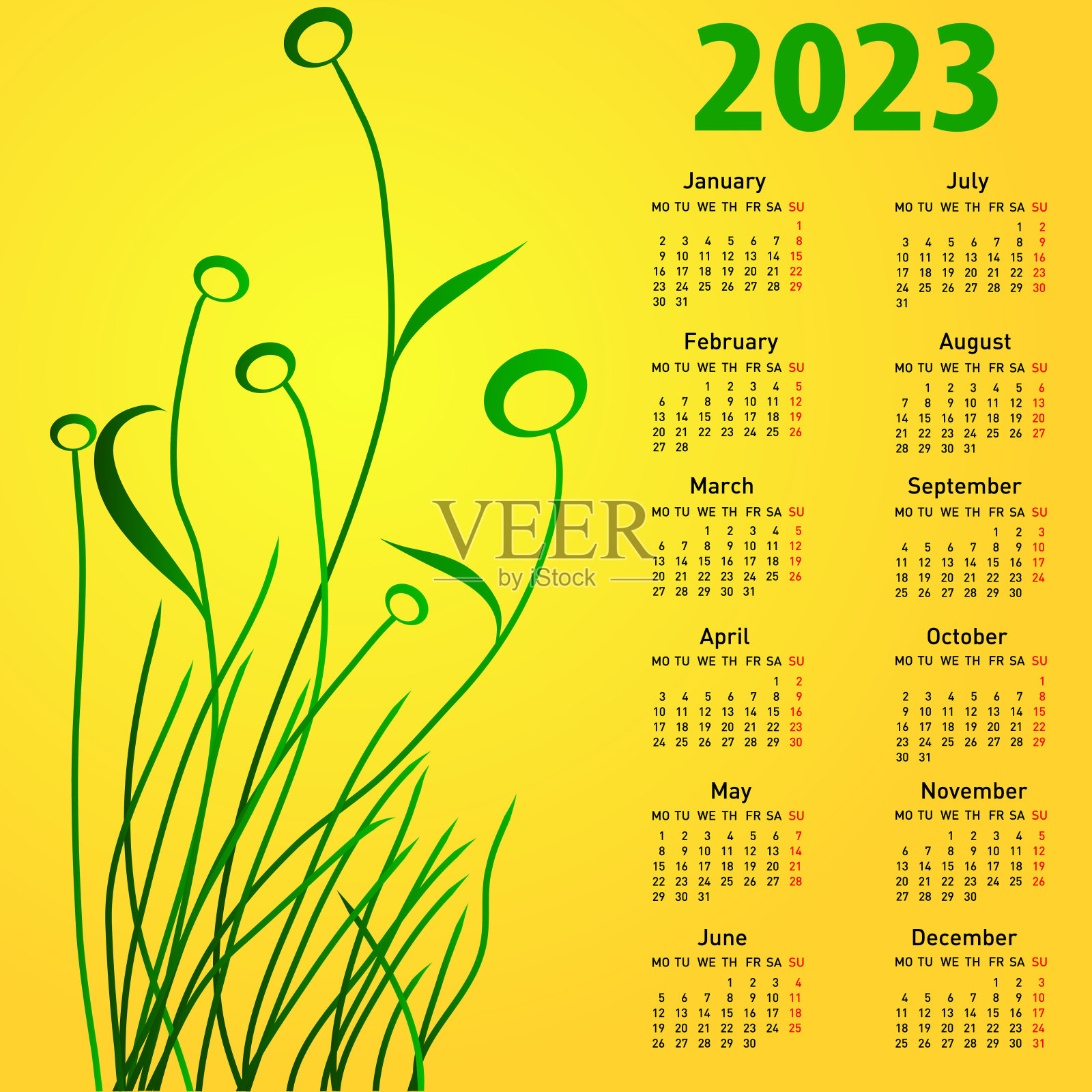 2023周的时尚花卉日历将于周一开始设计模板素材