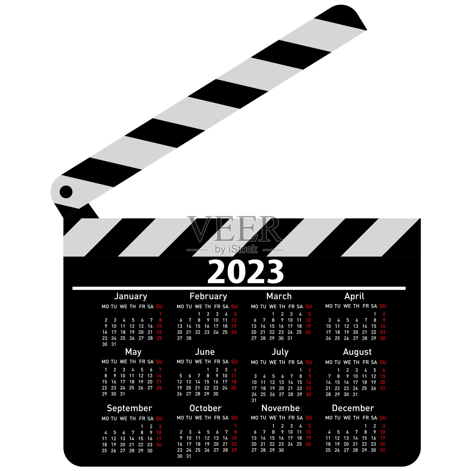 2023年的日历，电影拍板。矢量图插画图片素材