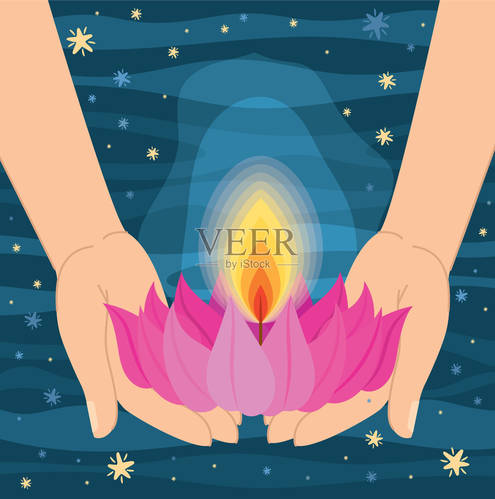 佛陀莲花蜡烛插画图片素材