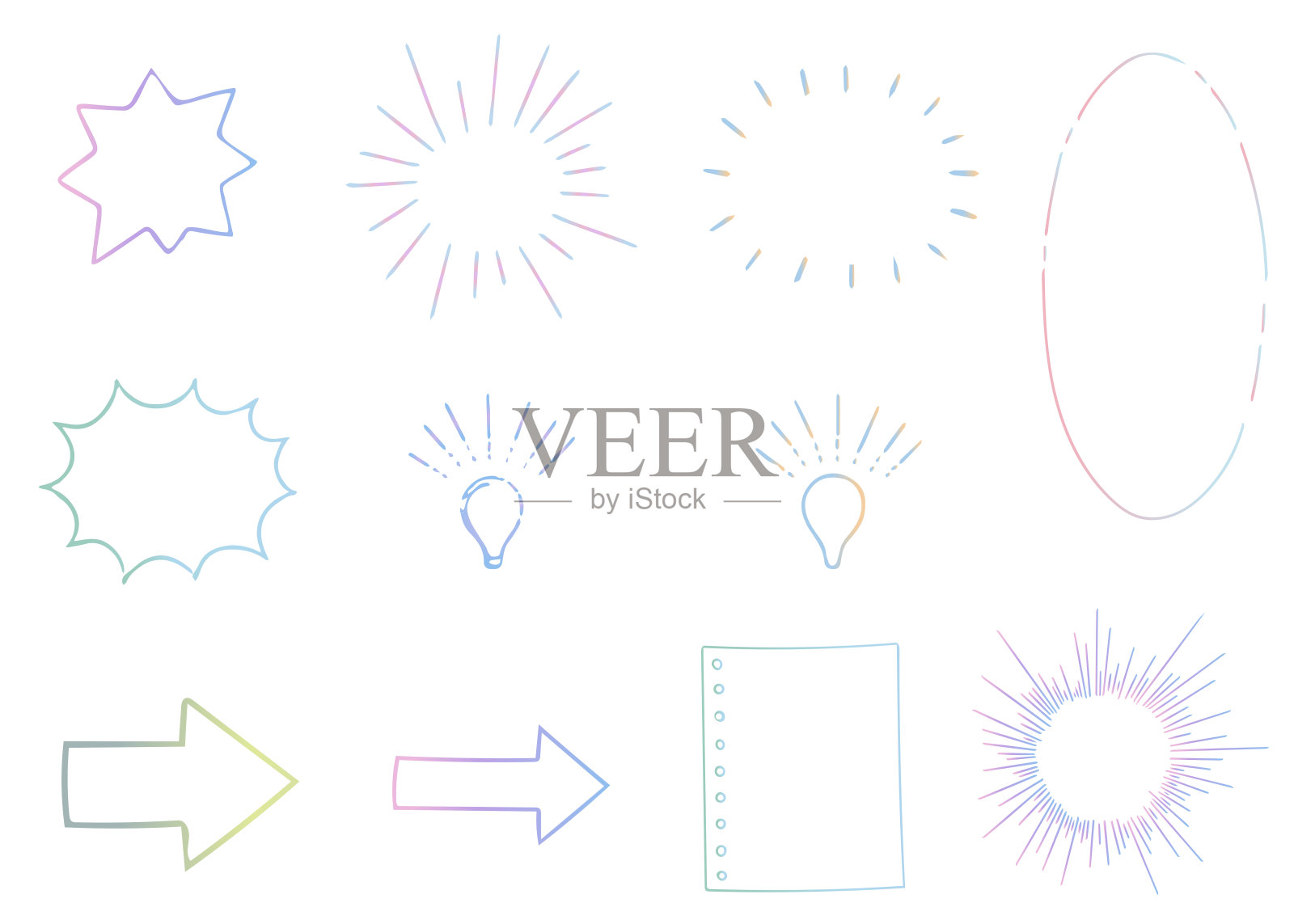 插图集手绘的灵感，演讲气泡，集中的线条，微型灯泡插画图片素材