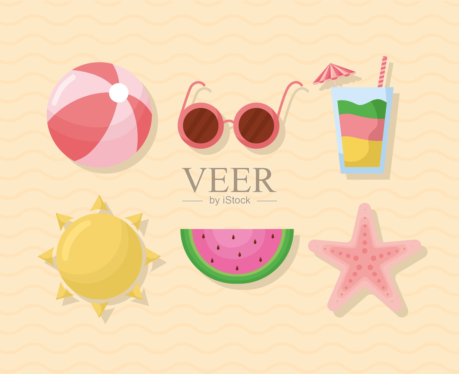 六个夏天图标插画图片素材