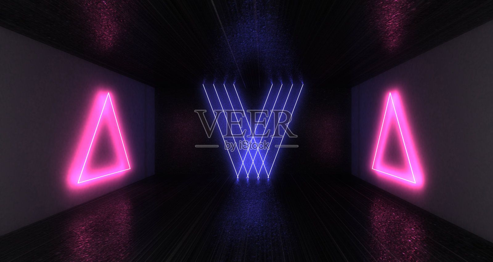 三维抽象背景与霓虹灯。霓虹灯隧道。空间建设。三维插图照片摄影图片