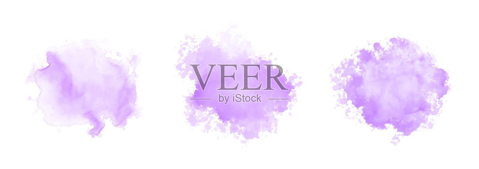 一套抽象的紫色水彩水飞溅在白色的背景插画图片素材